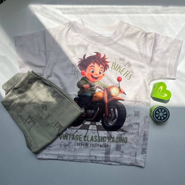 خرید ست لباس راحتی پسرانه طرح موتور Bikers از جنس نخ پنبه