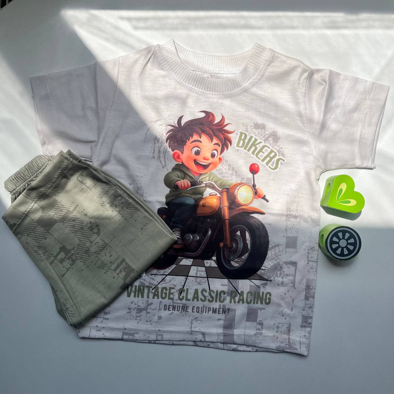 خرید ست لباس راحتی پسرانه طرح موتور Bikers از جنس نخ پنبه