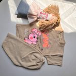 ست لباس راحتی کودک دخترانه نخ پنبه نسکافه‌ای | تیشرت و شلوارک بچگانه اقتصادی طرح Love خرگوش لیاکیدز - تصویر 3