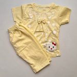 ست لباس راحتی دخترانه کودک؛ تی‌شرت و شلوارک نخی زرد - تصویر 3